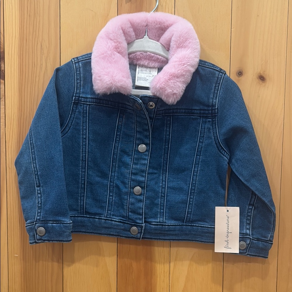 First Impressions Blue and Pink Jean Jacket with Plush Collar
